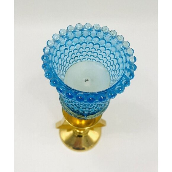 Vintage Sky Blue Hobnail Votive Candle Holder Bell Candlestick 7.5” Peg Glass - Picture 6 of 9